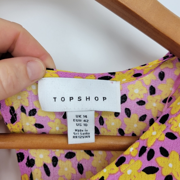 Topshop women's micro ditzy floral maxy dress 10 short sleeve ruffle hem - Picture 3 of 10